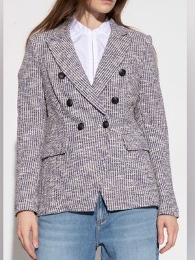 rag & bone Preston Double Breasted Tweed Blazer in Navy & White